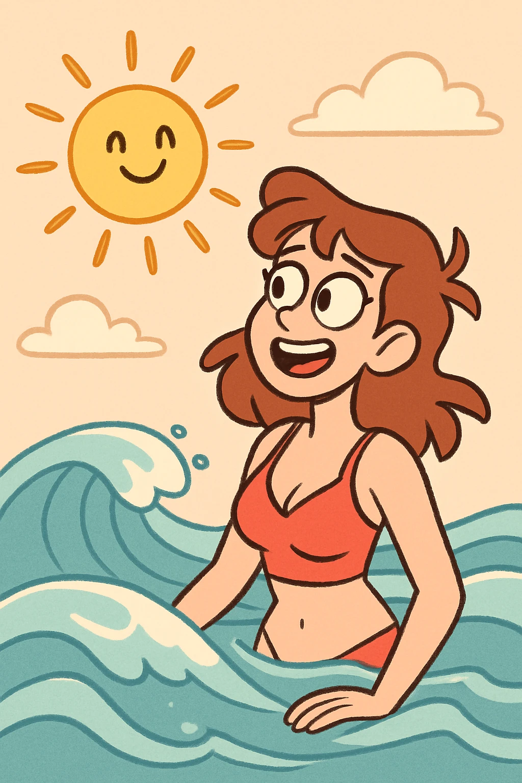 summer theme minimalist style, sun and waves, pastel colors emoji