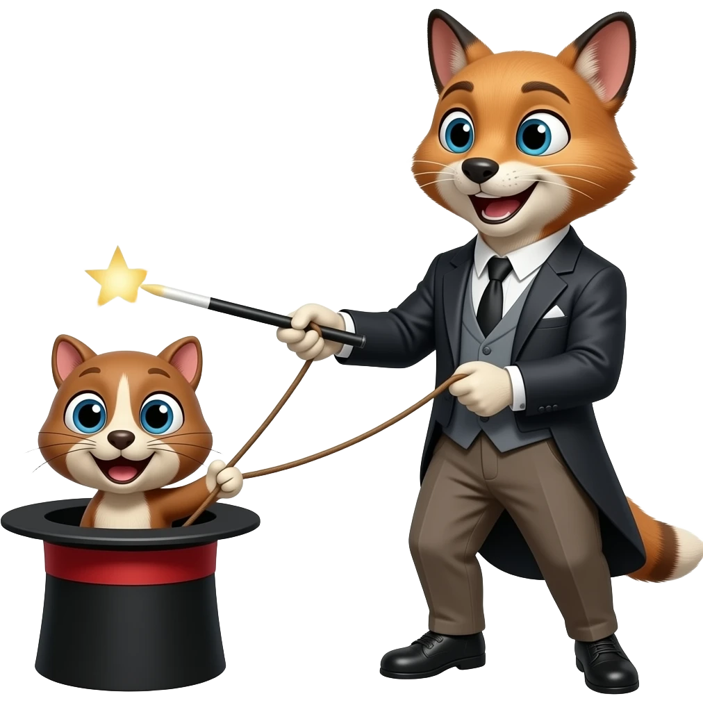 Hazme a un animinal haciendo magia y sacando otro animal de la gorra emoji