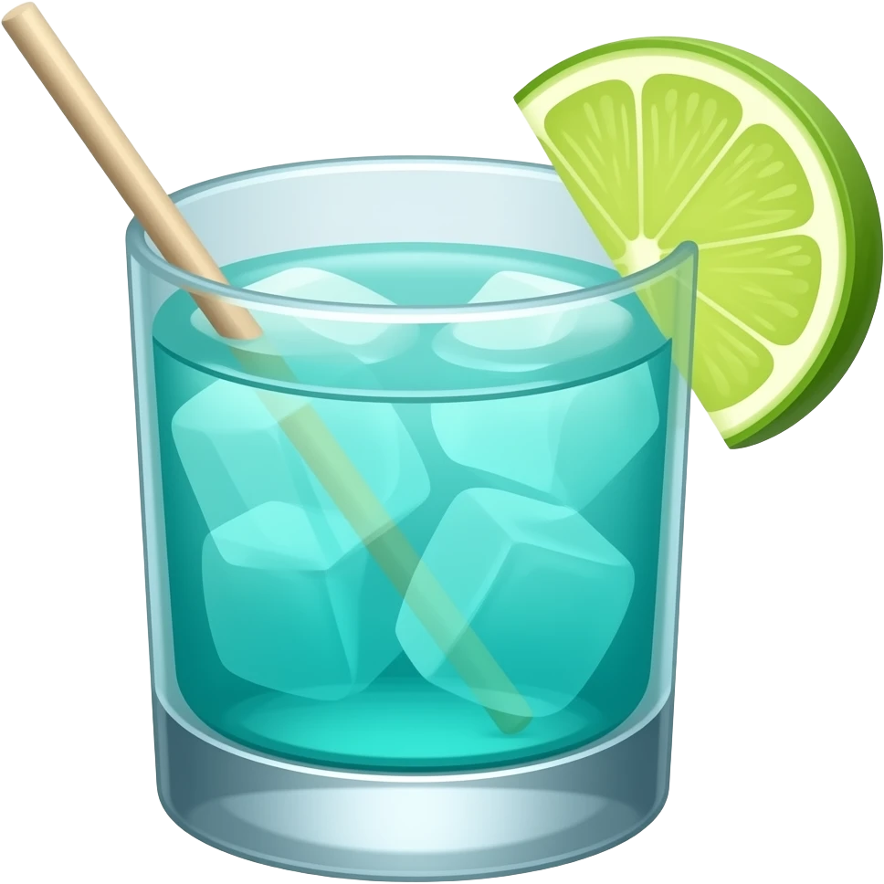 turquoise colored cocktail in on the rocks glass with  thin swizzle stick with no lemon or lime emoji