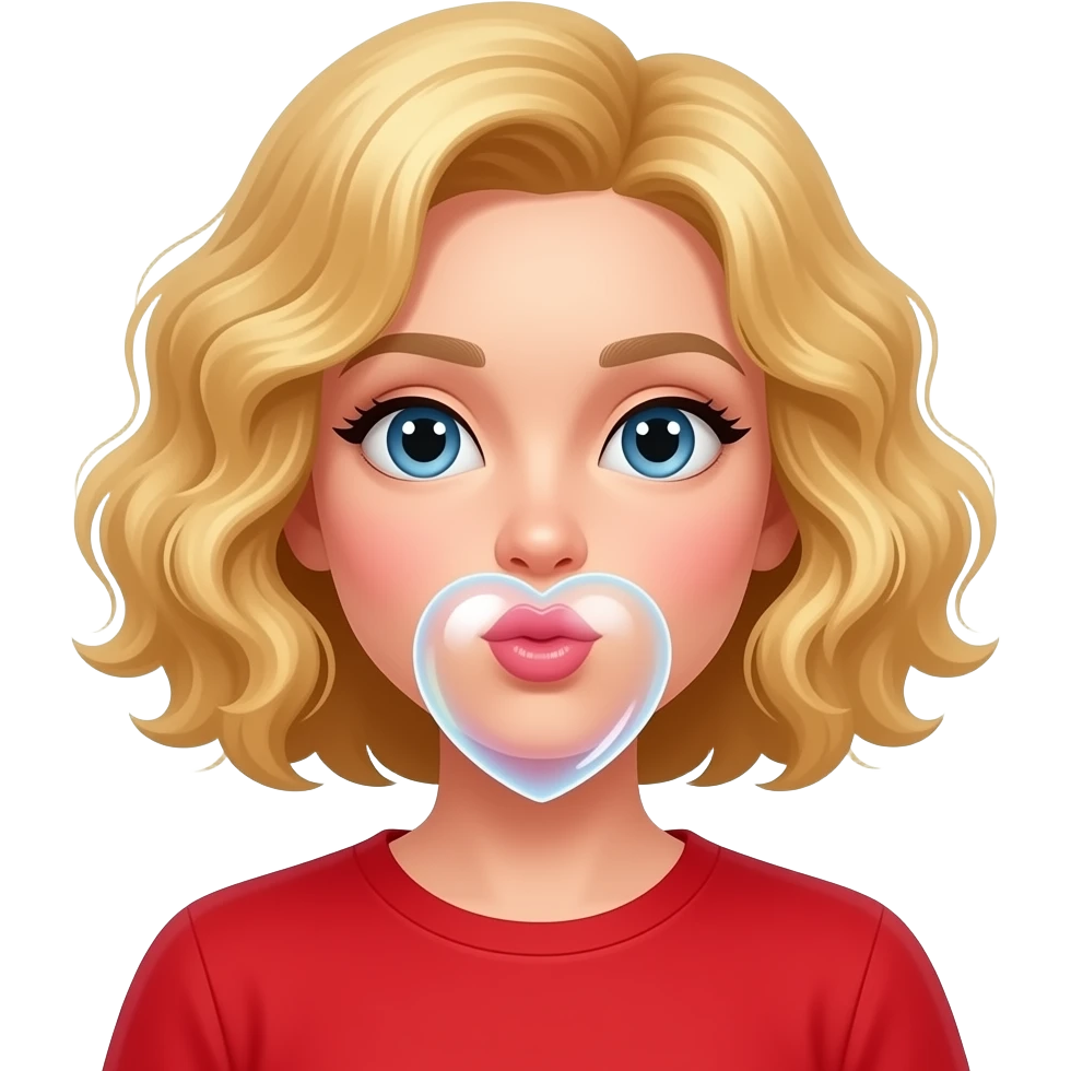 blonde curly bob blowing air kisses heart in red shirt emoji