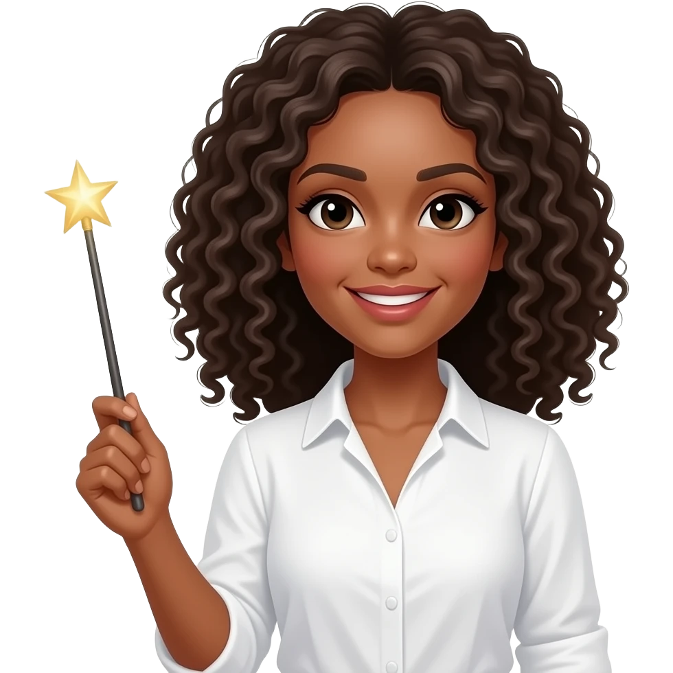 woman curly hair with wand and white shirt emoji