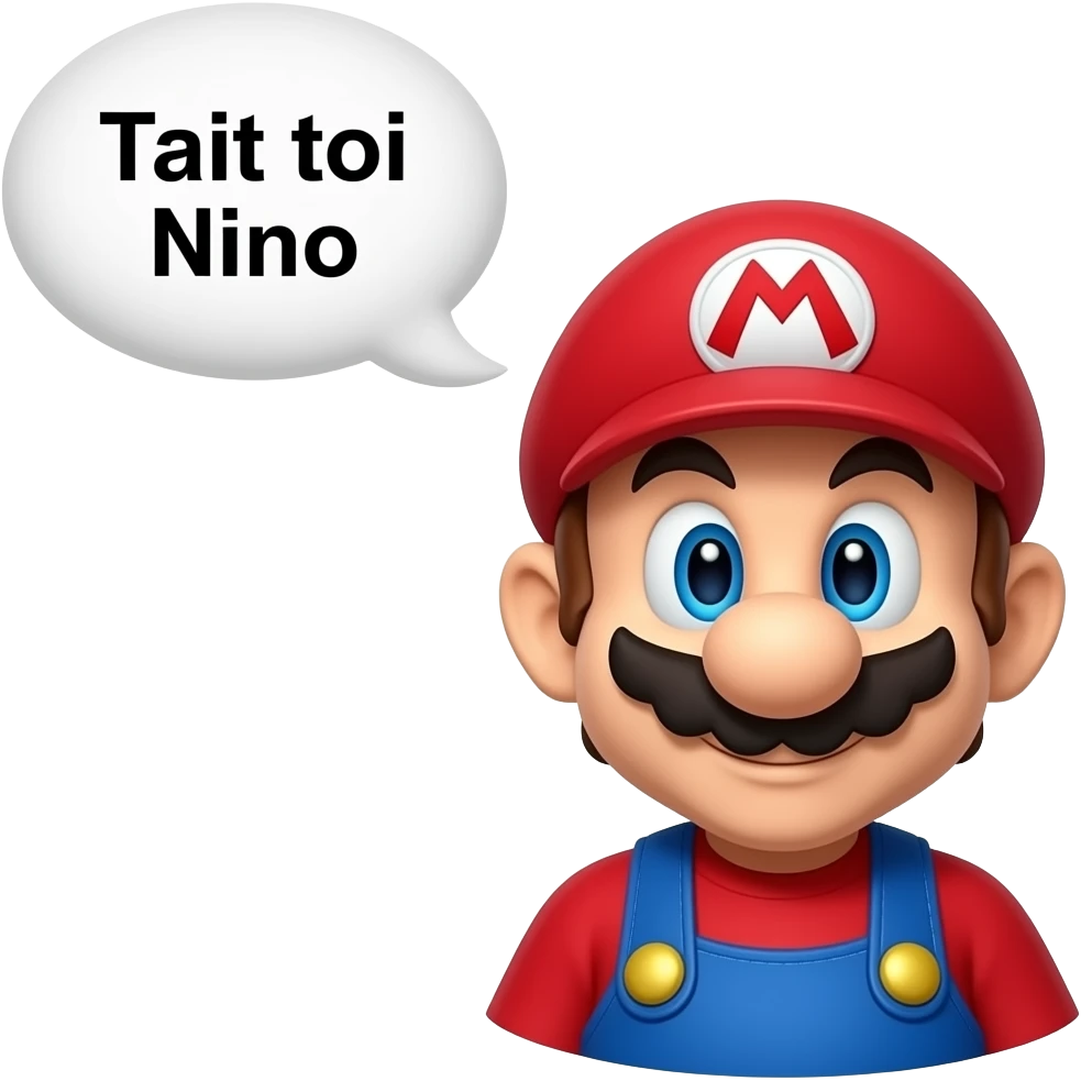 Mario avec écrit Tait toi Nino dans une bulle de parole  au dessu de sa tête emoji