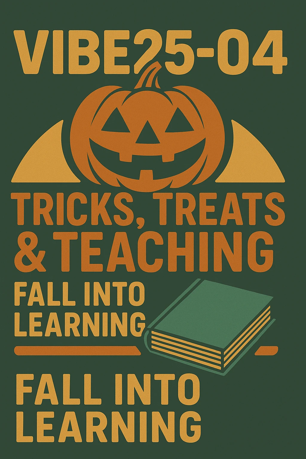 Create a logo that uses both of these images.  Words should read "VIBE25-4: Tricks, Treats & Teaching, Fall into Learning" emoji