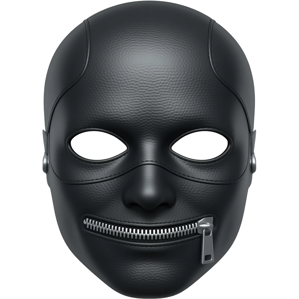 BDSM leather-clad gimp mask with horizontal zipper over mouth in a cartoon style emoji