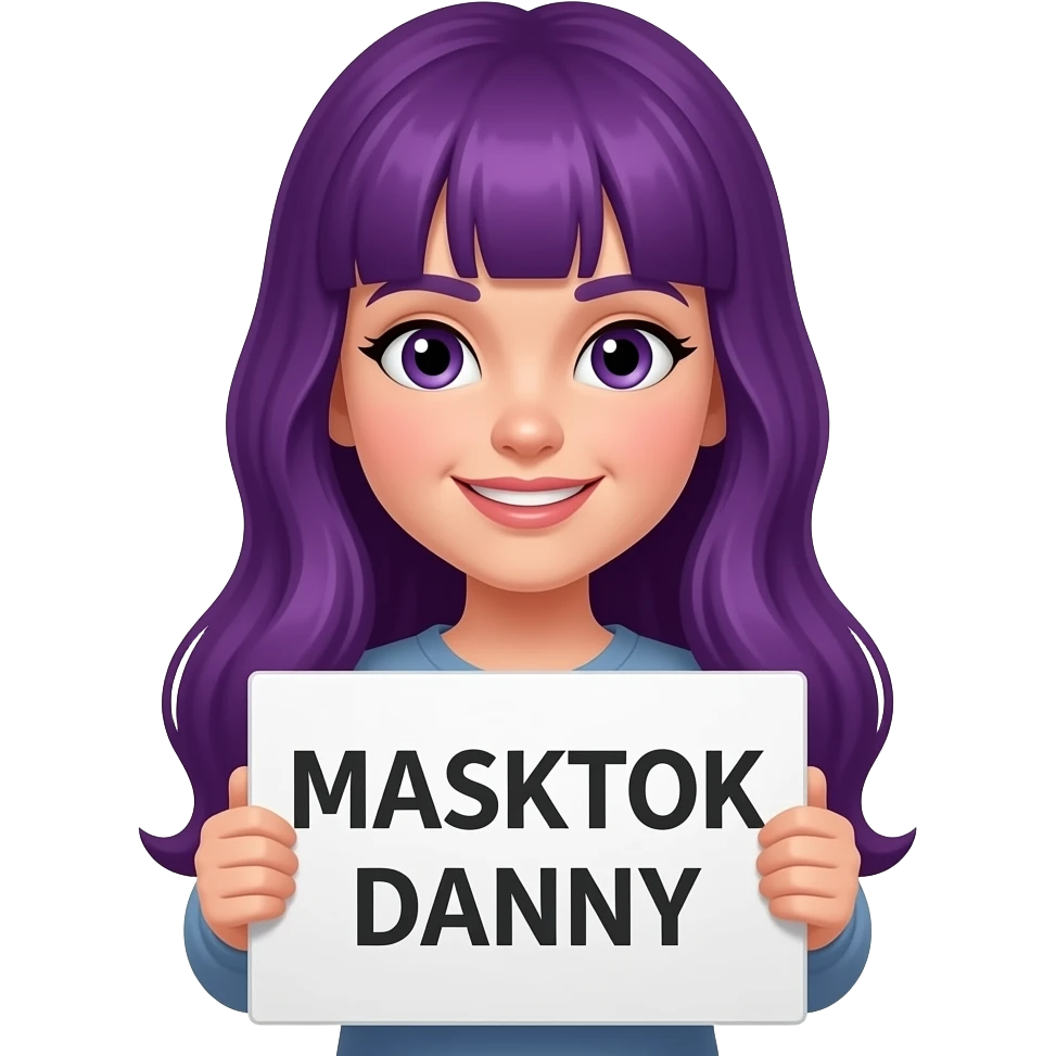 girl with long purple hair with a MASKTOK DANNY. sign emoji