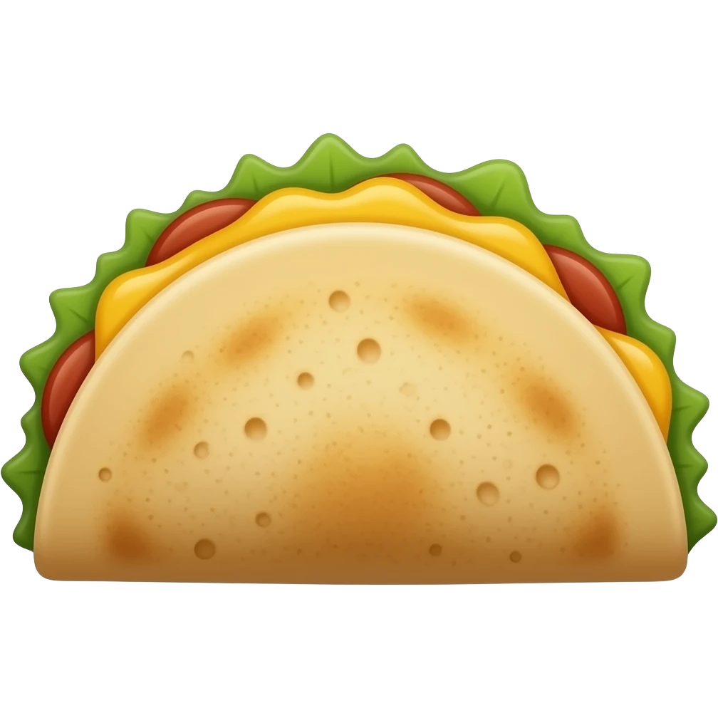 A single Salvadoran pupusa icon, WhatsApp-style food emoji, top view, golden toasted corn tortilla, appetizing melted filling slightly visible, clean isolated transparent background, no face, no hands, no plate, no extra objects, soft shading, glossy emoji style, centered, high detail emoji