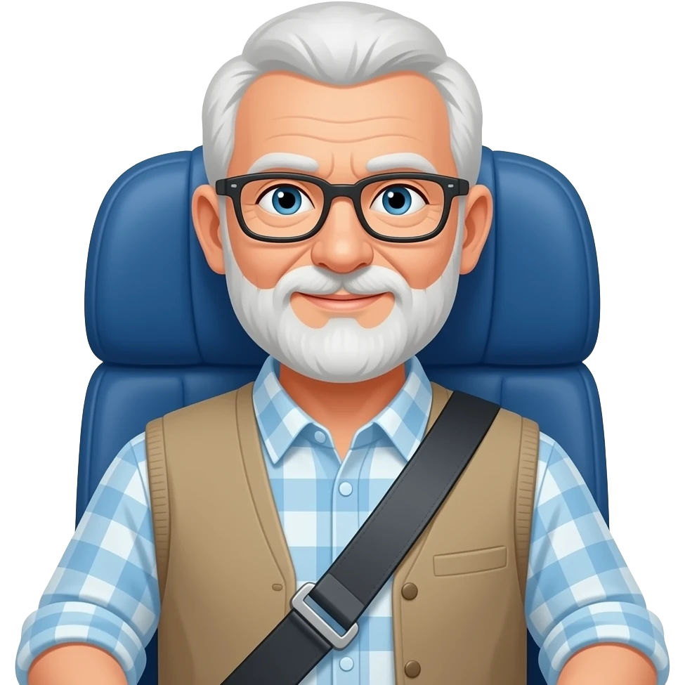 Old man on plane in seatbelt emoji