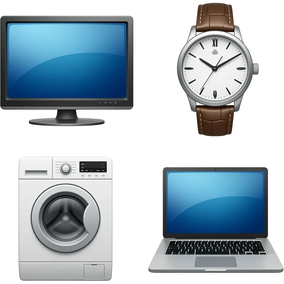 Collage of tv, washing machine, watch, laptop emoji