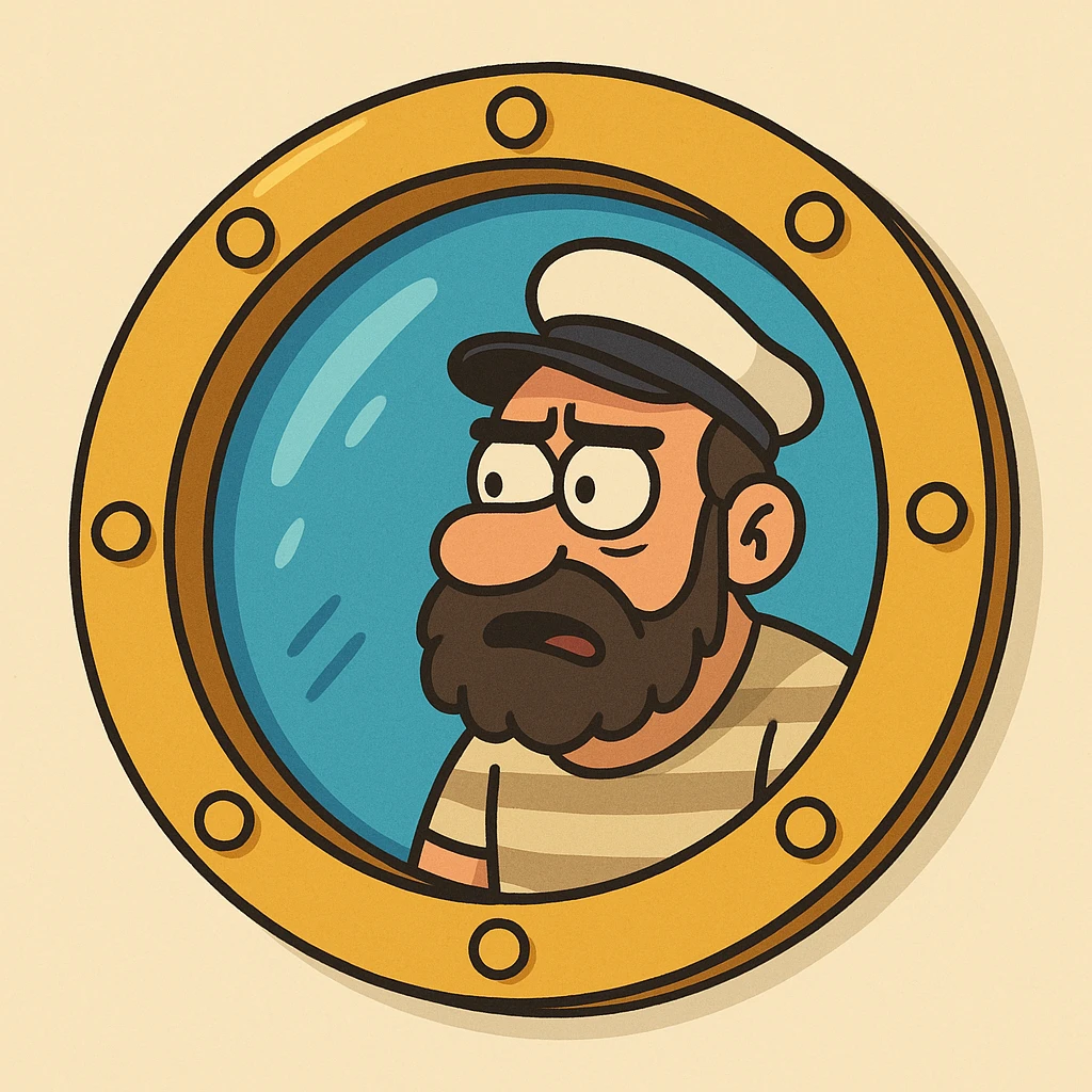 cartoon-style ship porthole with blue glass and shiny gold rim emoji