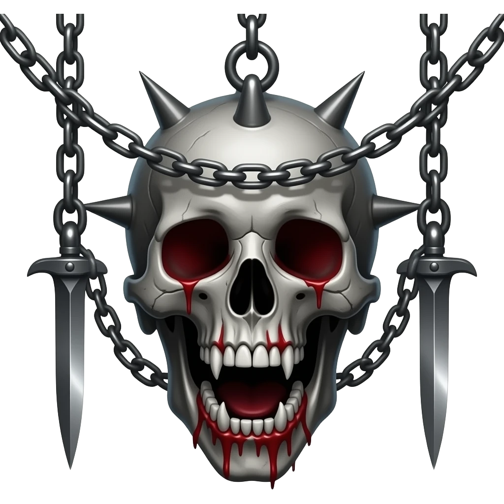 Chained Hanging, bones, teeth, spikes, barbed wire, blades edgy gothic black red silvery grey cool steel greyish dusky cold emoji