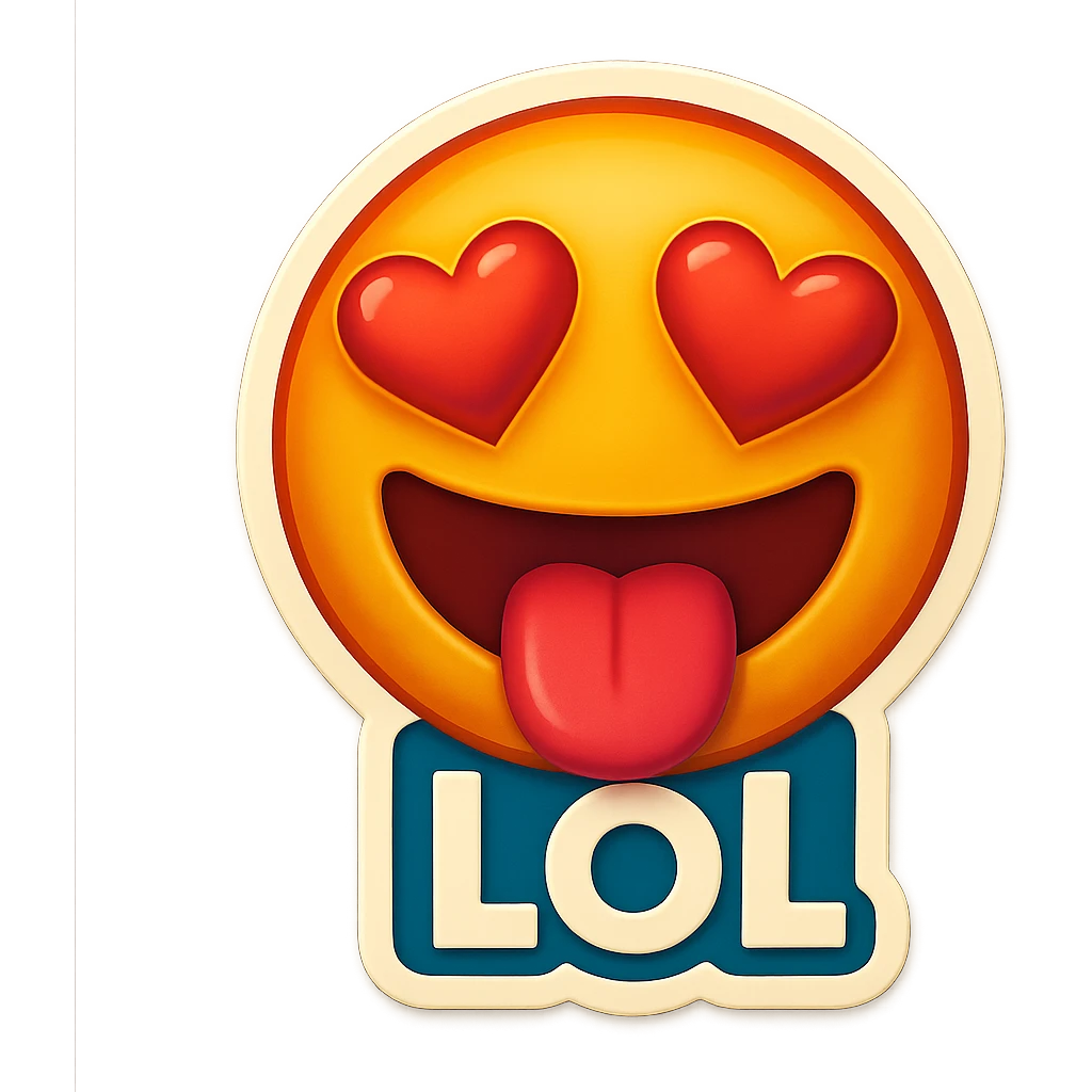 mouth open with tongue out heart shaped eye add the words “ LOL " in White
Laughing crying 😂😂 emoji