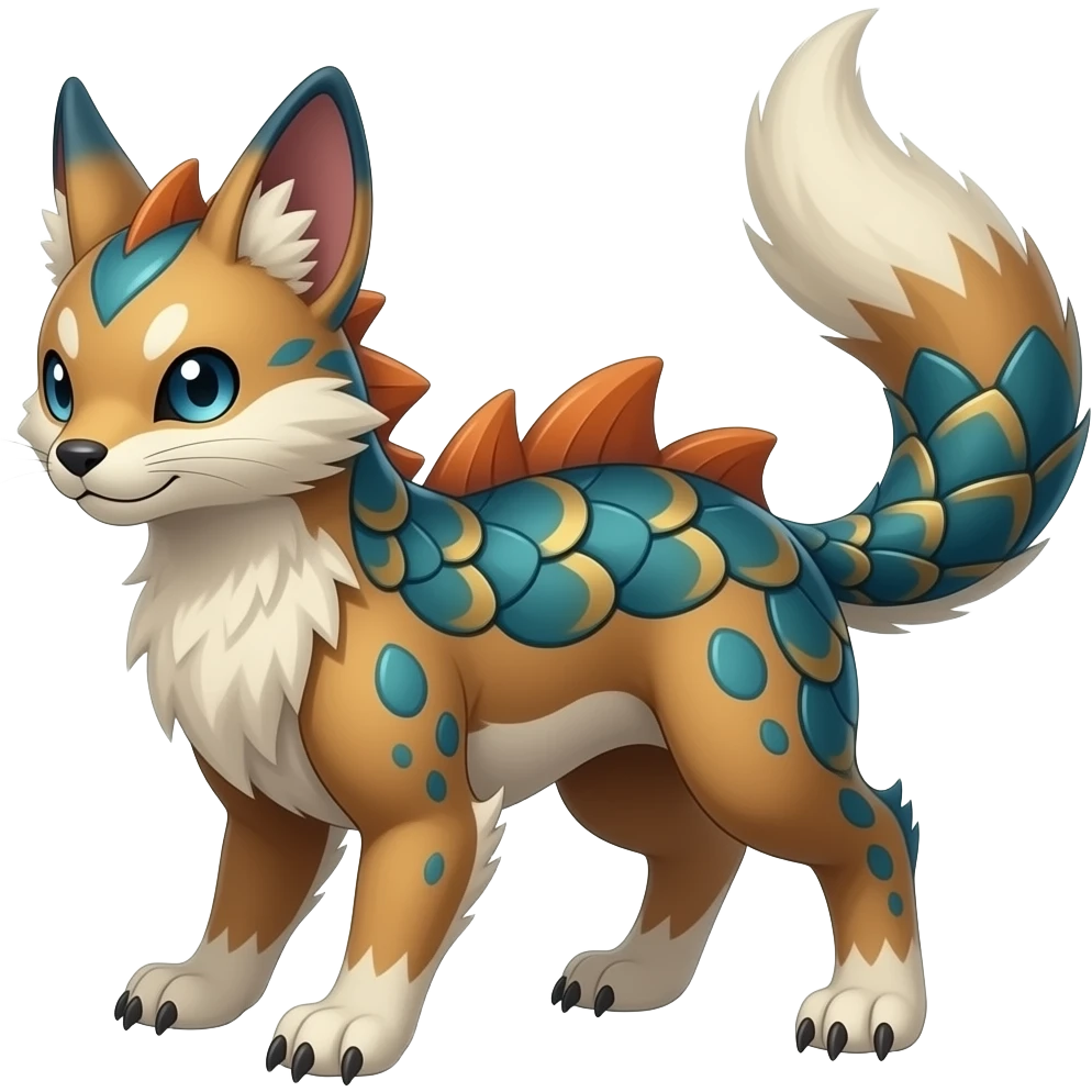 unique-patterned finned epic legendary vintage antique aesthetic quadrupedal fuzzy fury scaly feral fantasy-Litten-Luxray-Shinx-Luxio-Vaporeon-Milotic-Furret-Fakémon-fusion-hybrid-creature emoji