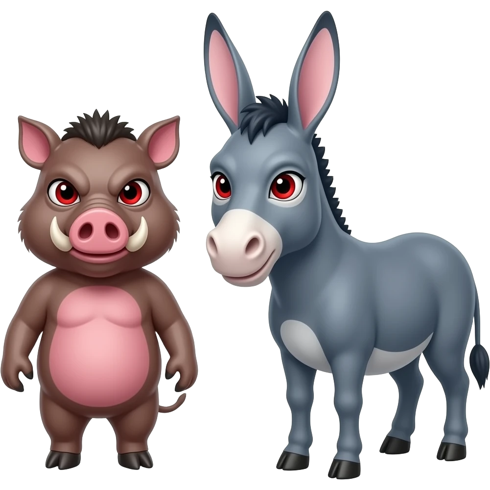 generate a pink wild boar and donkey with a mean face and red eyes emoji