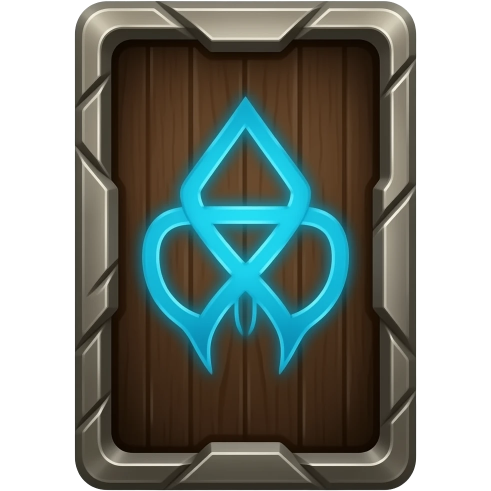 🃏 A physical dark-wood card back with brushed metal borders and a single glowing blue rune of death in the center. emoji