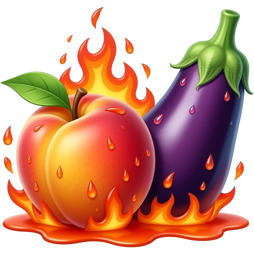 perzik en aubergine, wat pittiger en vuriger en natter, hartstochtelijke emoji