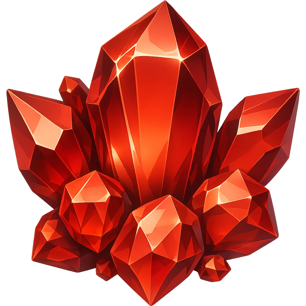 Edit the image to make the crystal cluster red. Keep the original style and transparent background. emoji