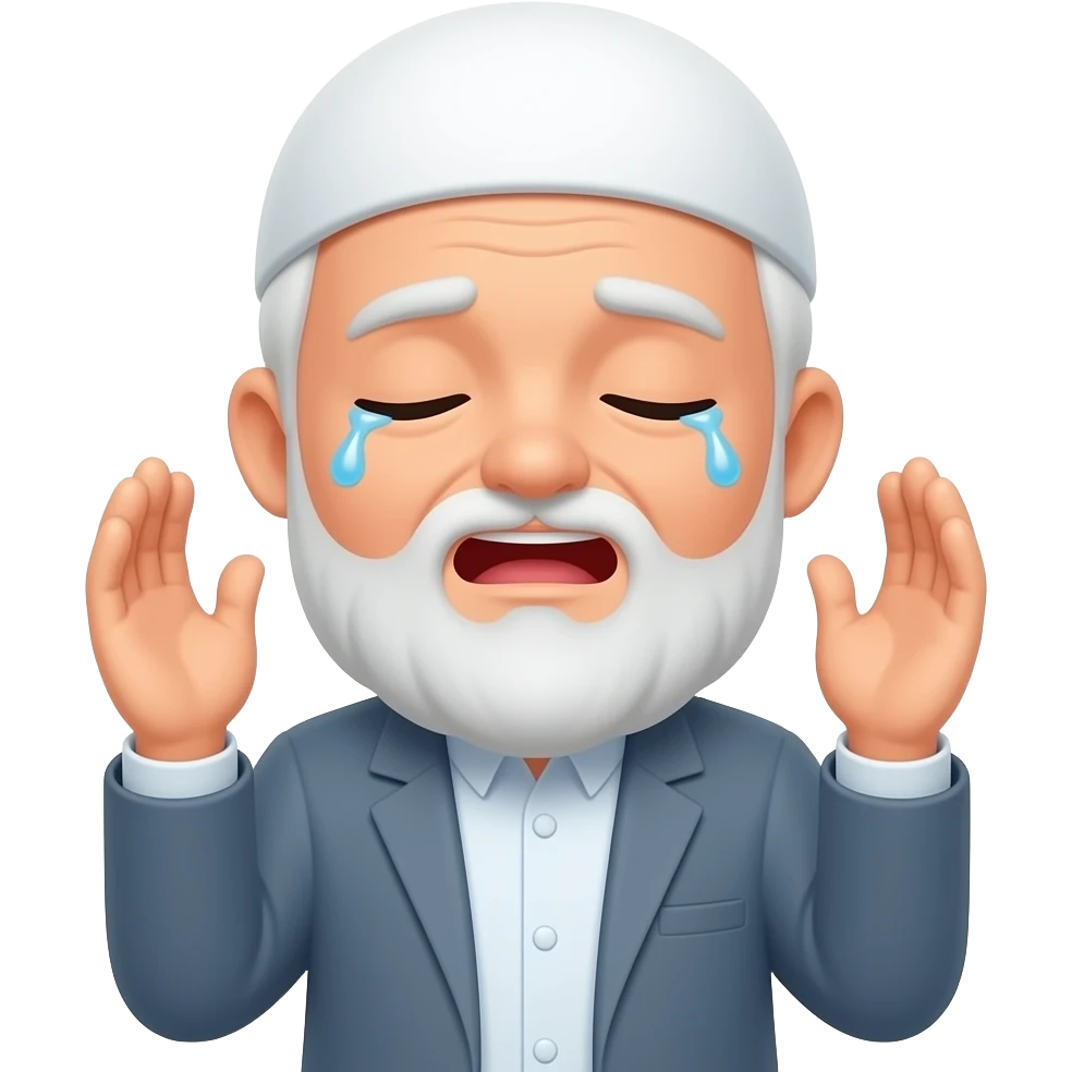 пожилой  мужчина мусульманин со слезами взывает в небо молитвы emoji