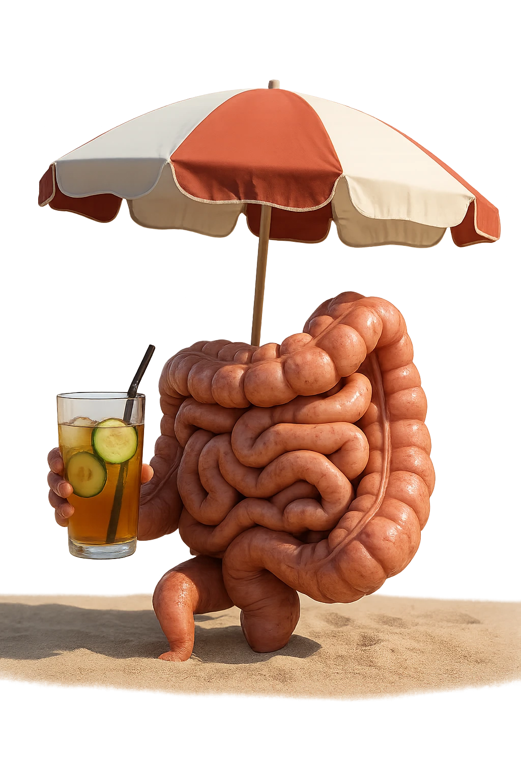 INTESTINO SEDUTO IN SPIAGGIA SOTTO L'OMBRELLONE MENTRE BEVE THè FREDDO CON CETRIOLO
IPERREALISTICO 4K emoji