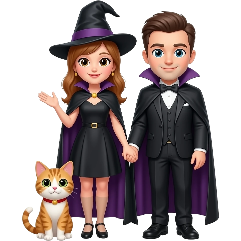 magician couple and their pet cat emoji
