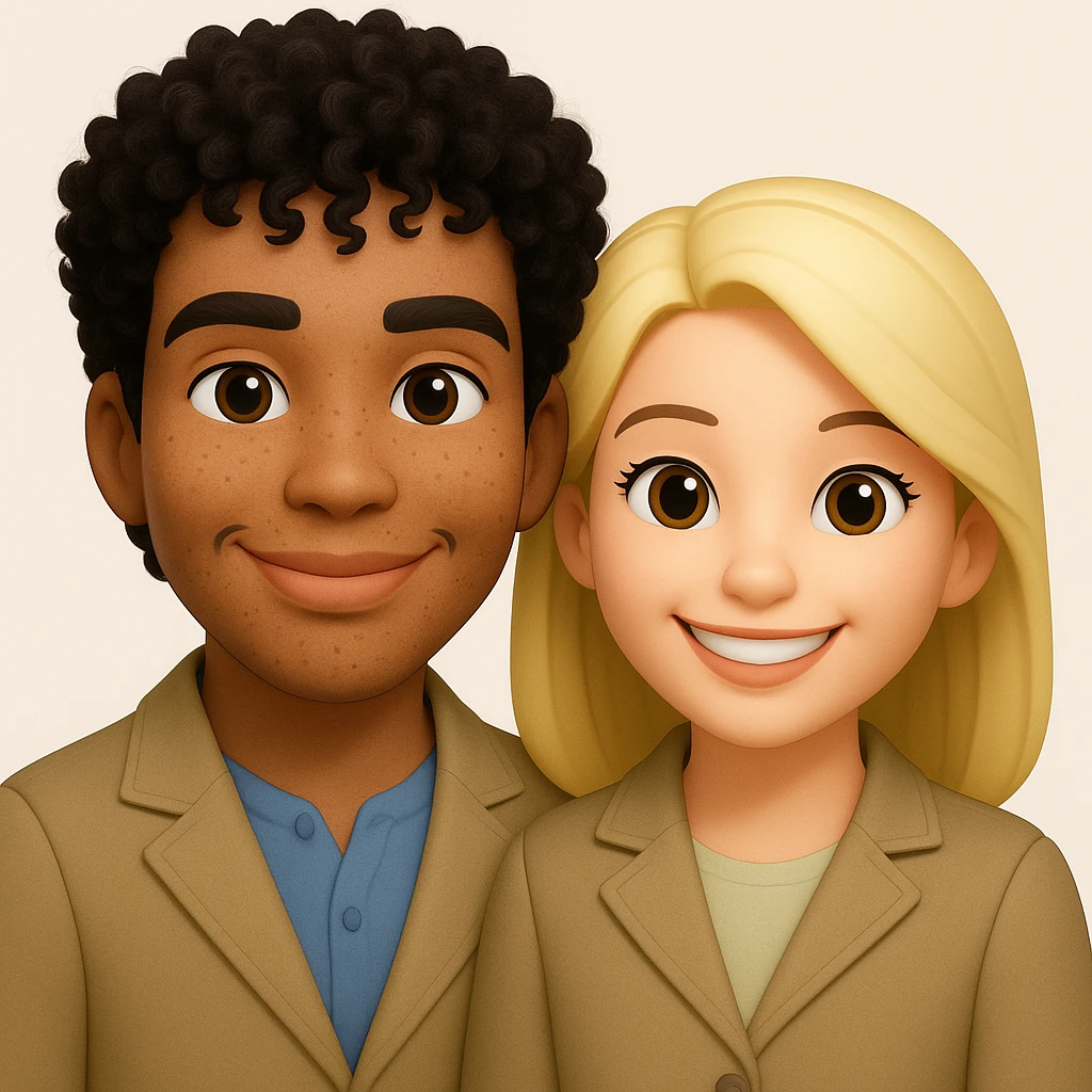 turn the second man in emoji style of the 1st image, match the facial features and get up emoji