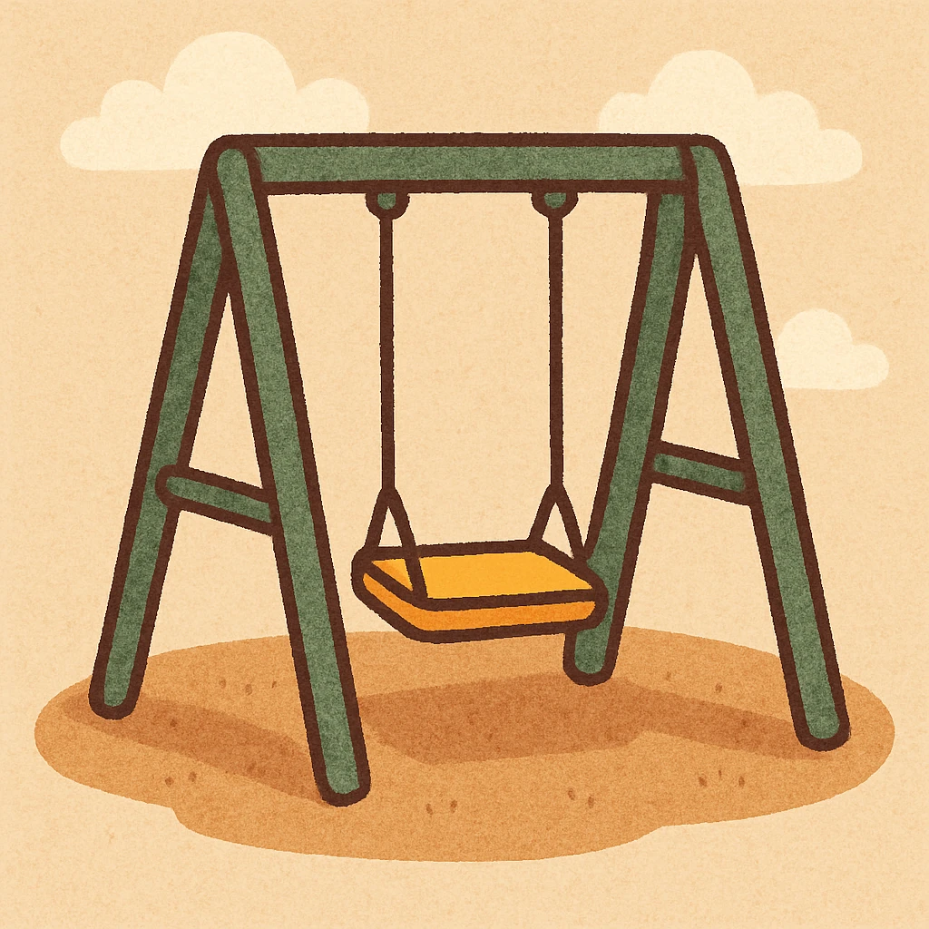 cartoon playground swing-set with green frame and one yellow seat, soft shading emoji