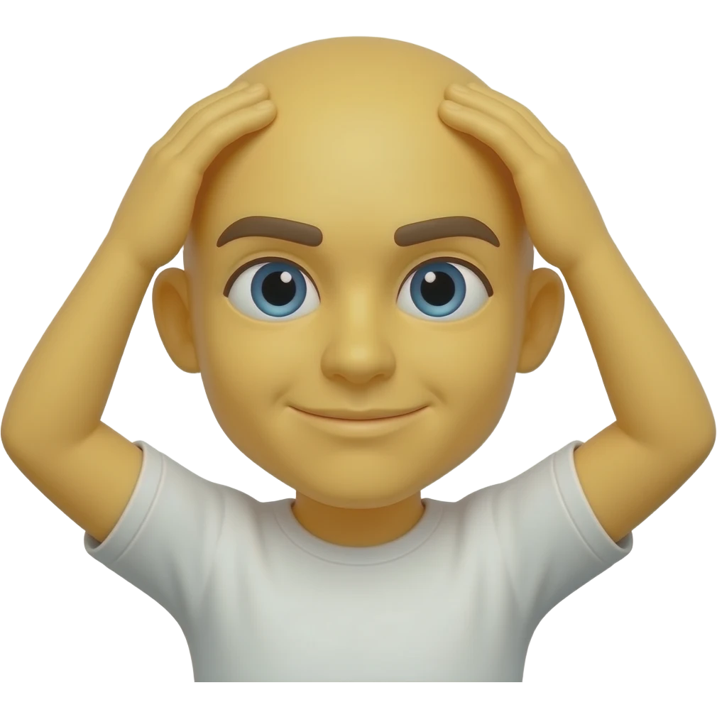 Yellow standard face touching top of head with both hands emoji