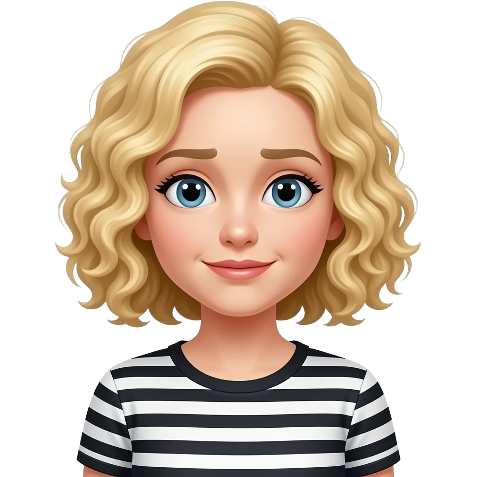 blonde curly bob bashful in a black and white stripe shirt emoji