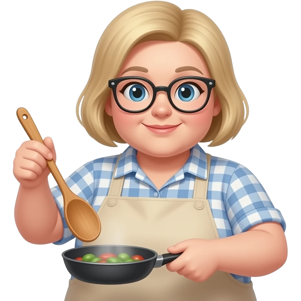 blondie  some overweight woman cooking, glasses, wooden spoon, buzz cut emoji