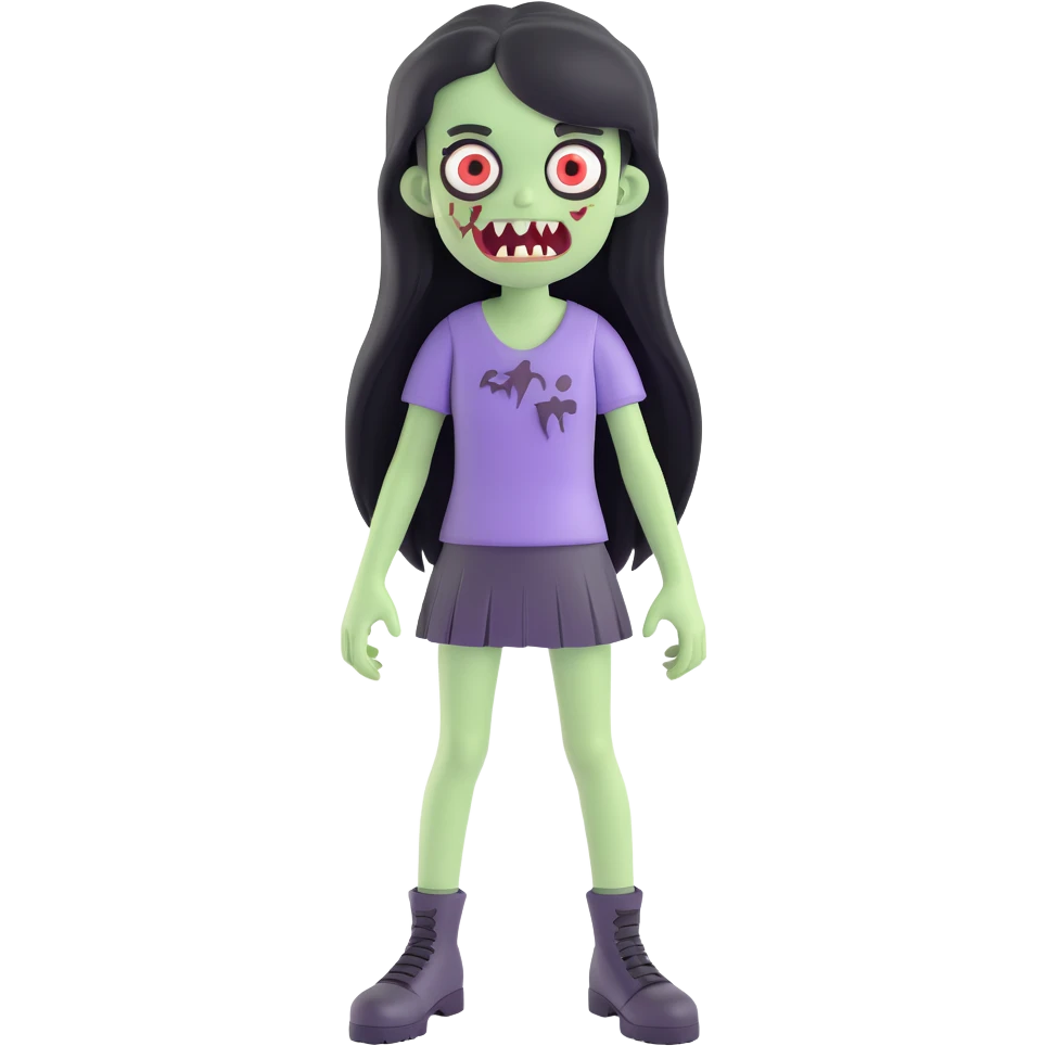 girl zombie with black long hair with teeth emoji