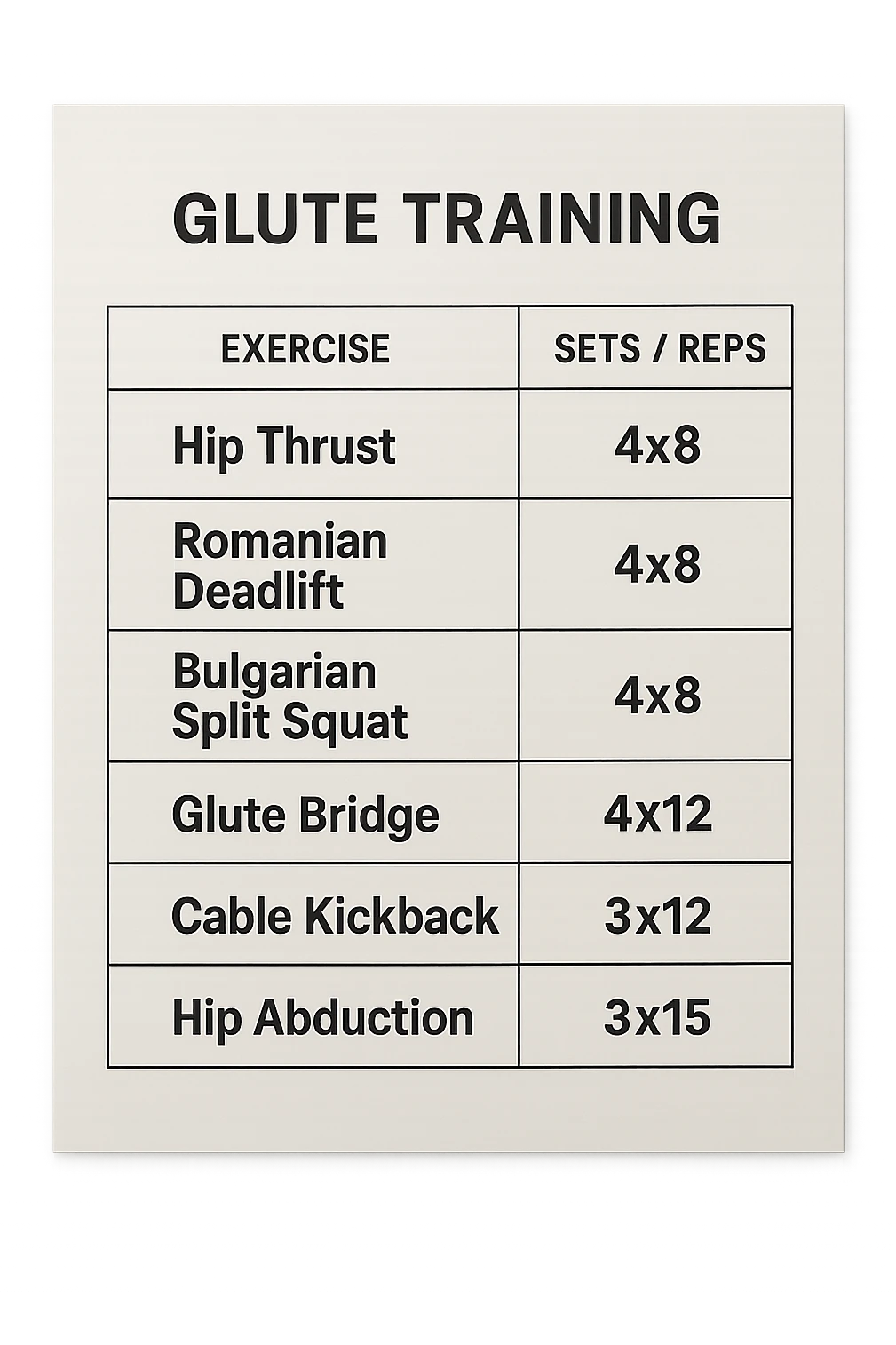 scheda di allenamento glutei con le reps scritte (tipo 4x8 ecc), iperrealistico 4k emoji