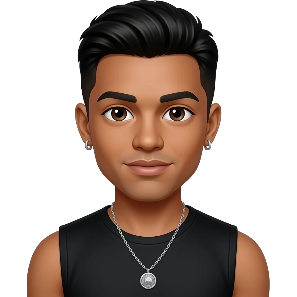 Roc Royal from Mindless Behavior with medium dark skin, dark brown eyes, black hair, black sleeveless shirt, necklace and earrings emoji