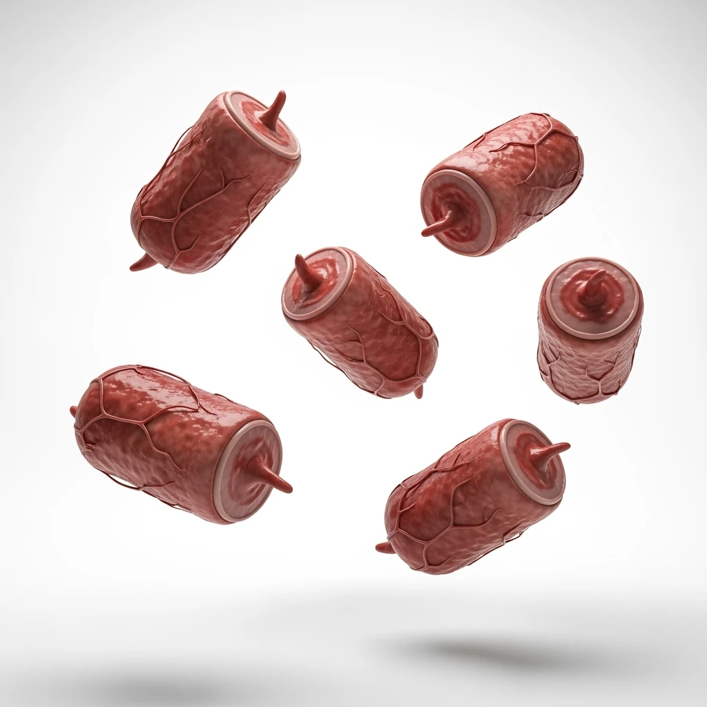6 BATTERI INTESTINALI BORDEAUX FLUTTUANO IN ARIA, IPERREALISTICO 4K, ISOLATI SU SFONDO BIANCO emoji