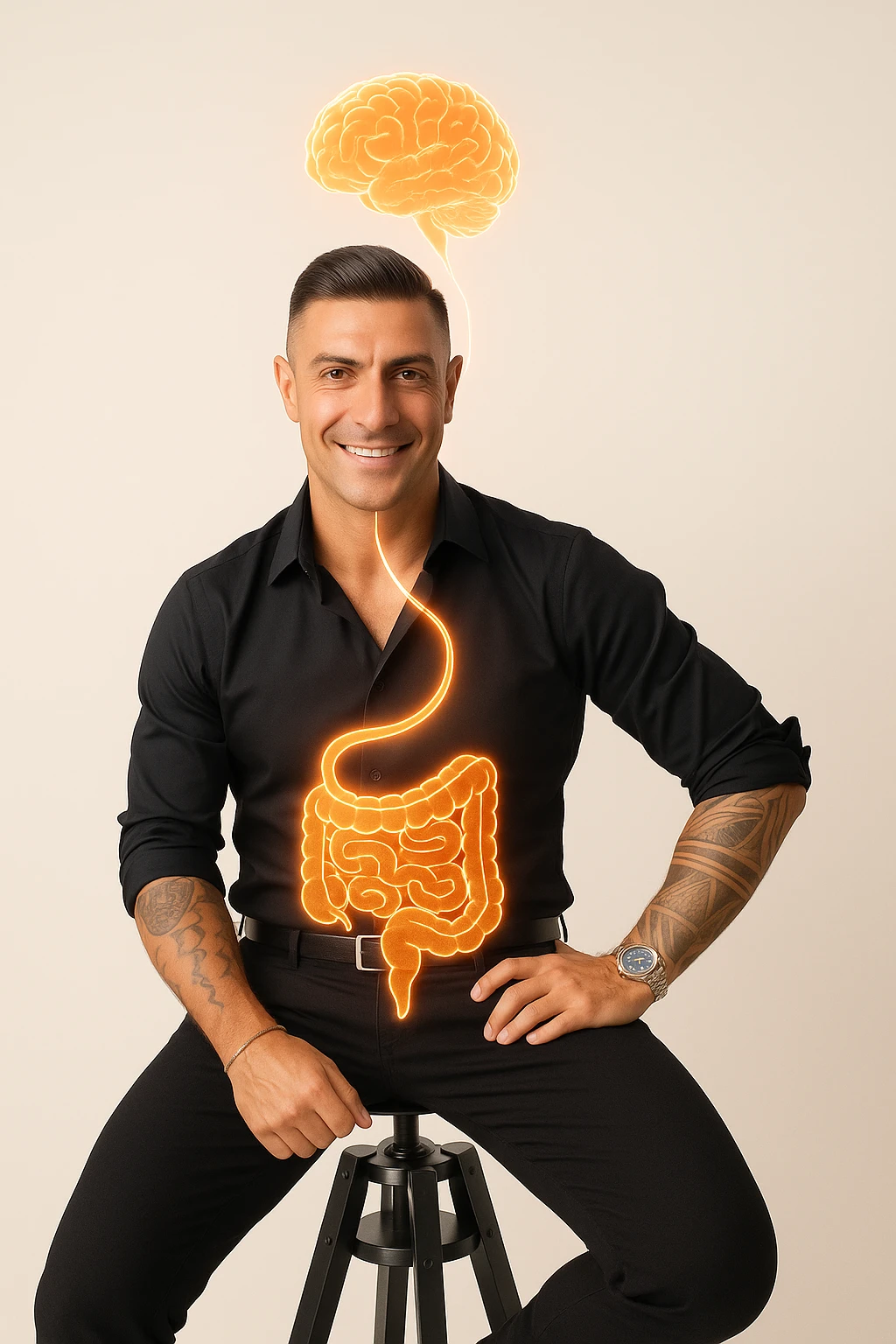 uomo con benessere alto poichè il cervello è collegato all'intestino emoji