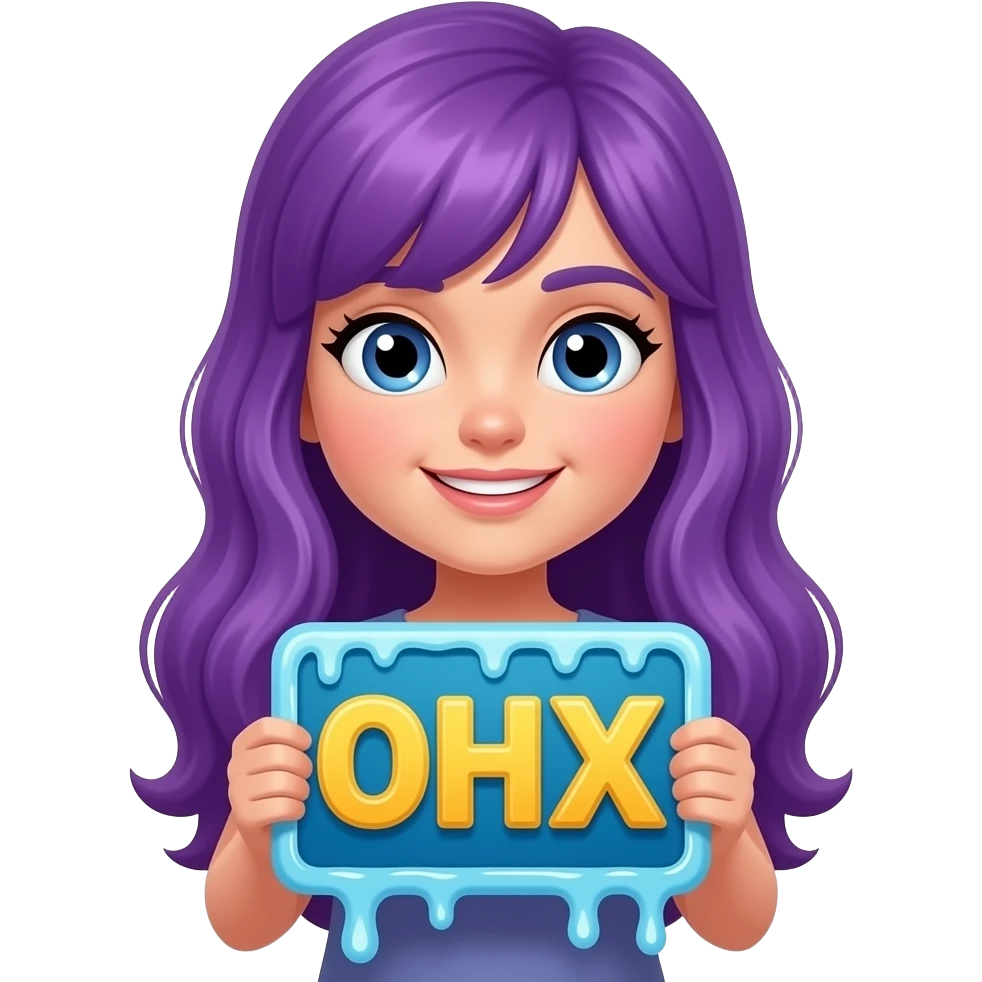 girl with long purple hair holding a MELTING... sign emoji