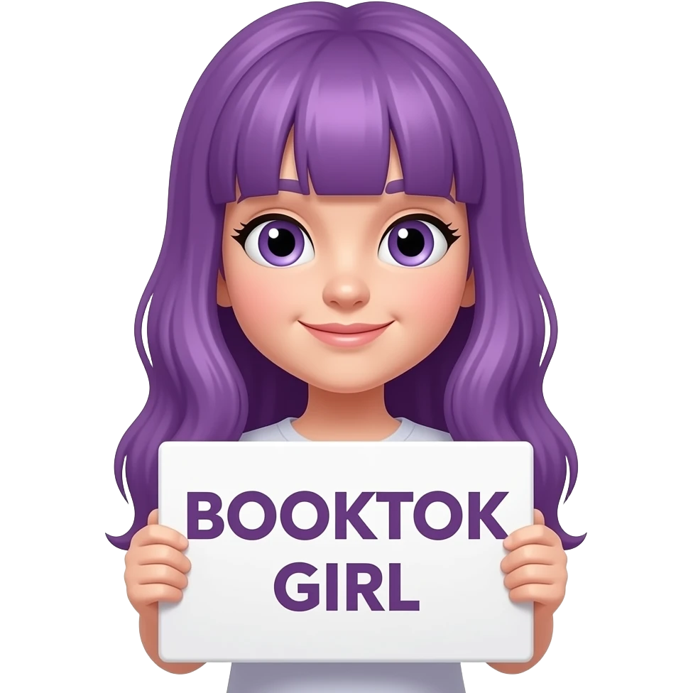 girl with long purple hair with a BOOKTOK GIRL sign emoji