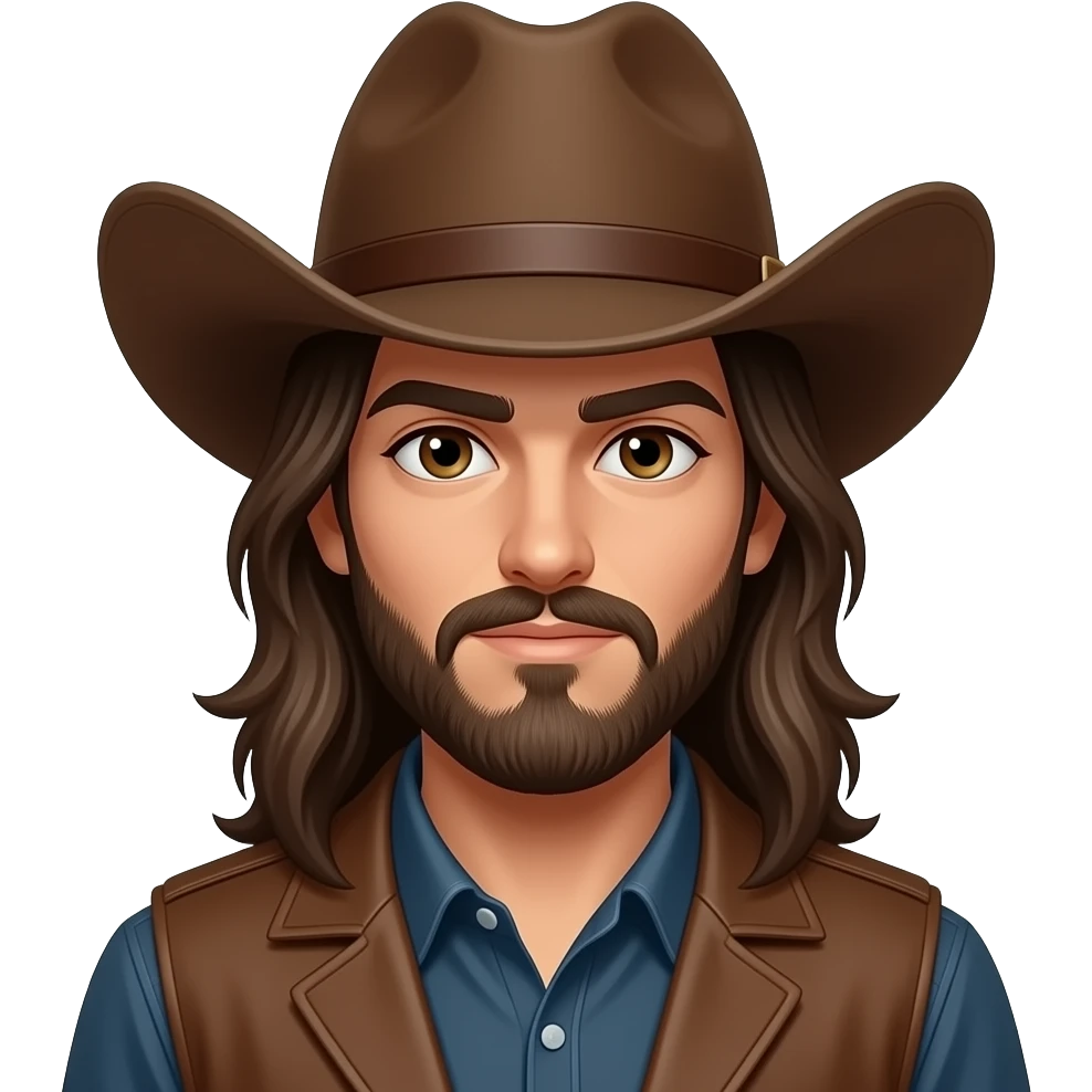 Long hairBrunette, brown eyes beard smouldering look cowboy emoji