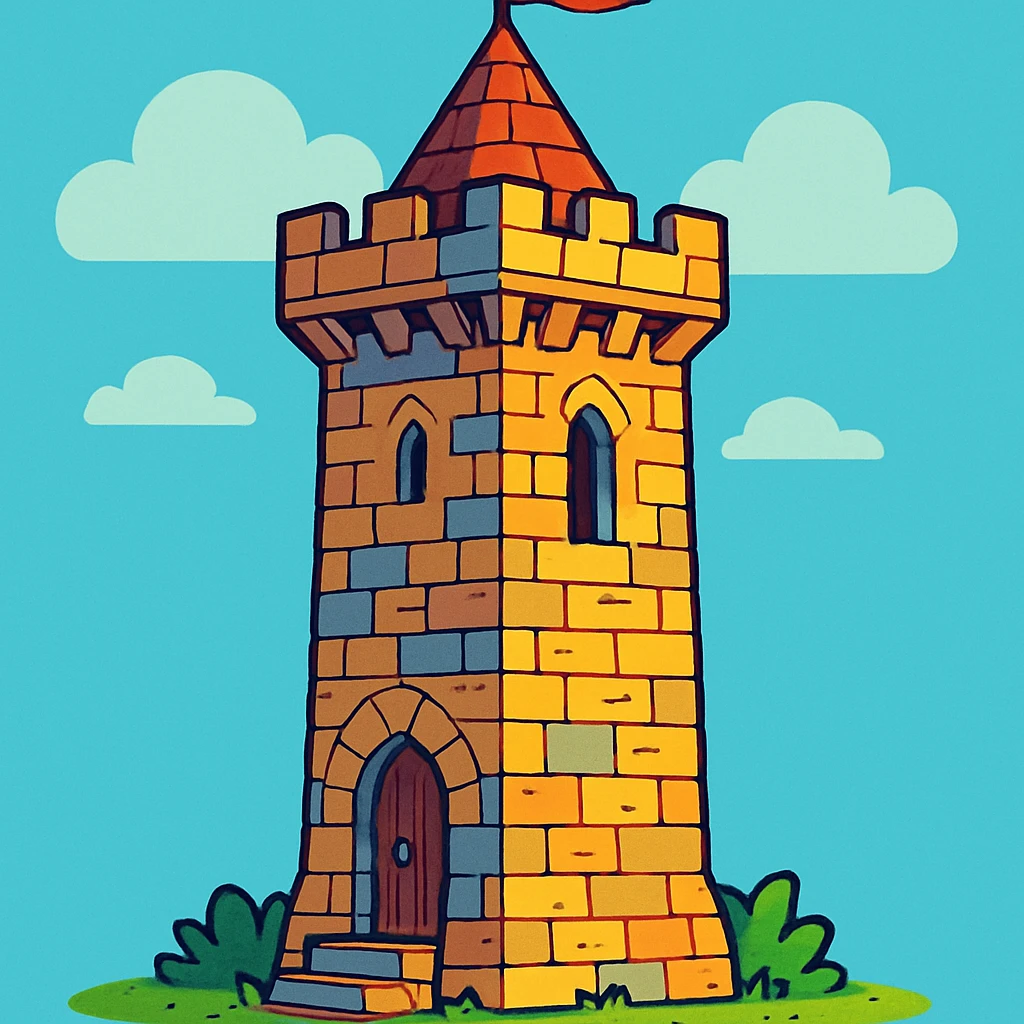 a tall medieval stone tower, detailed, vibrant cartoon style emoji