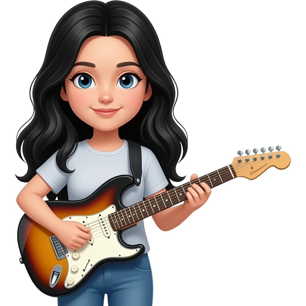 Girl long black hair guitar emoji