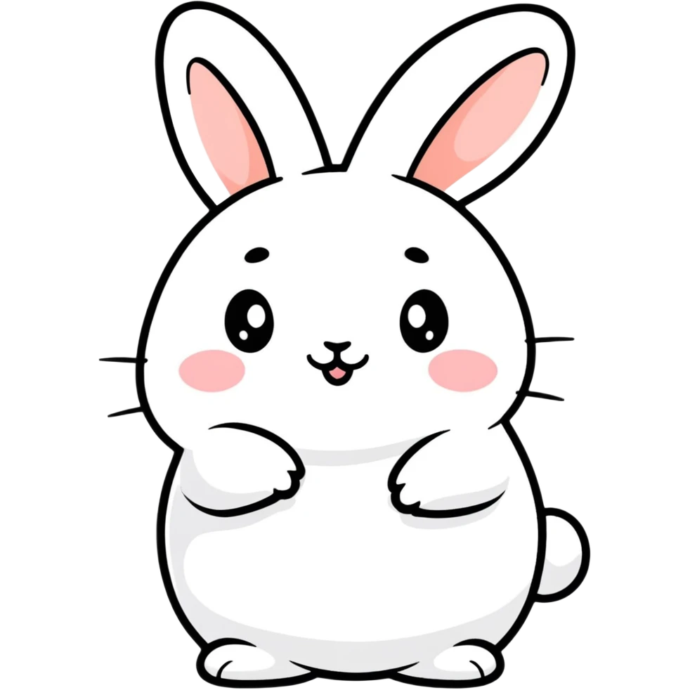 Cute chubby white bunny, round cheeks, pastel color, playful expression—like Molang, digital sticker emoji