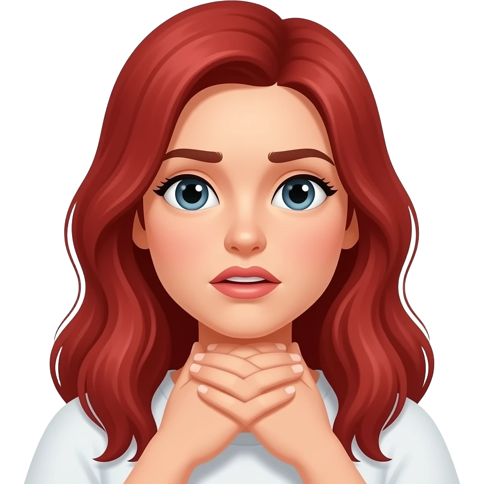 Red hear woman choking herself with both hands emoji