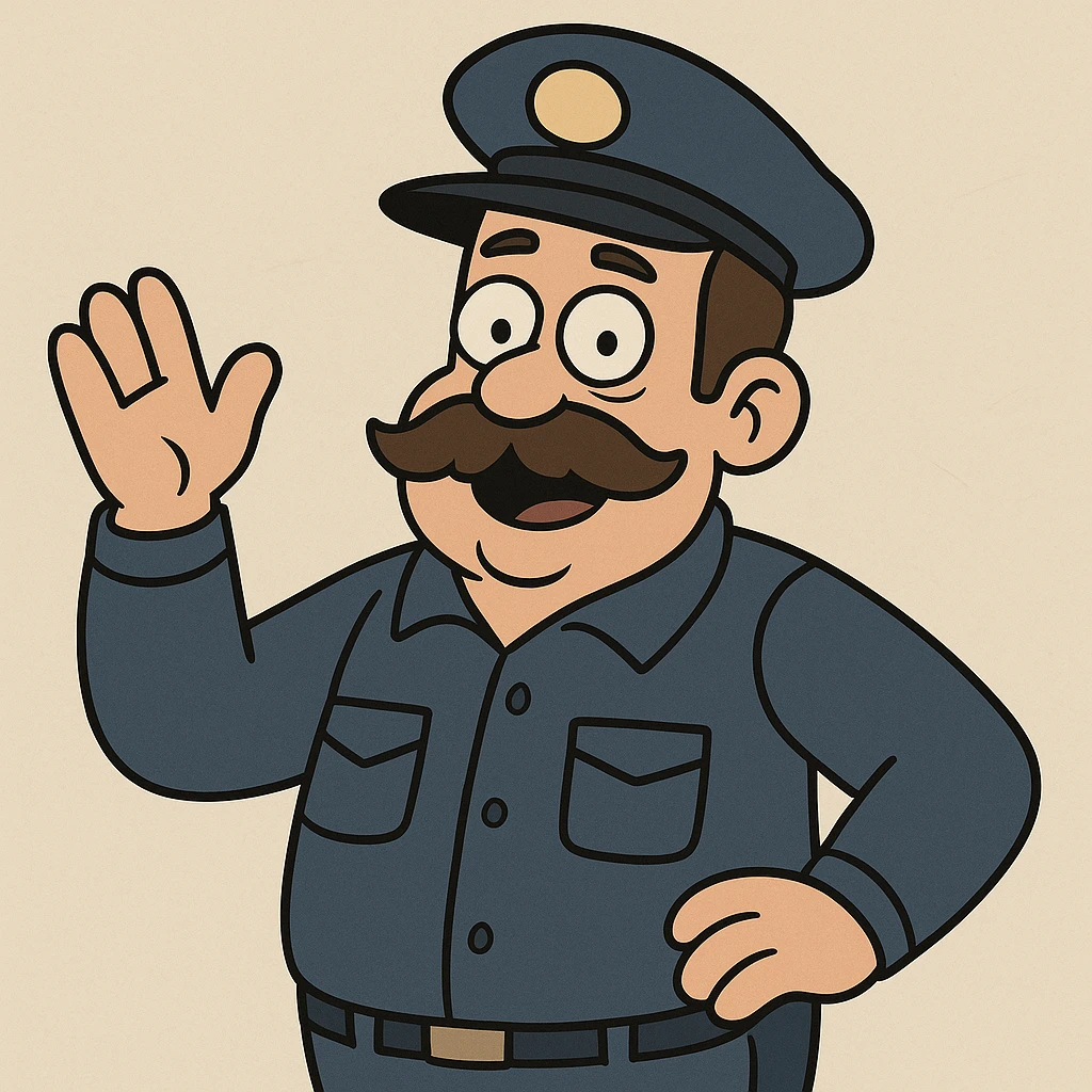cartoonish bus driver, wearing cap, big mustache, light background emoji