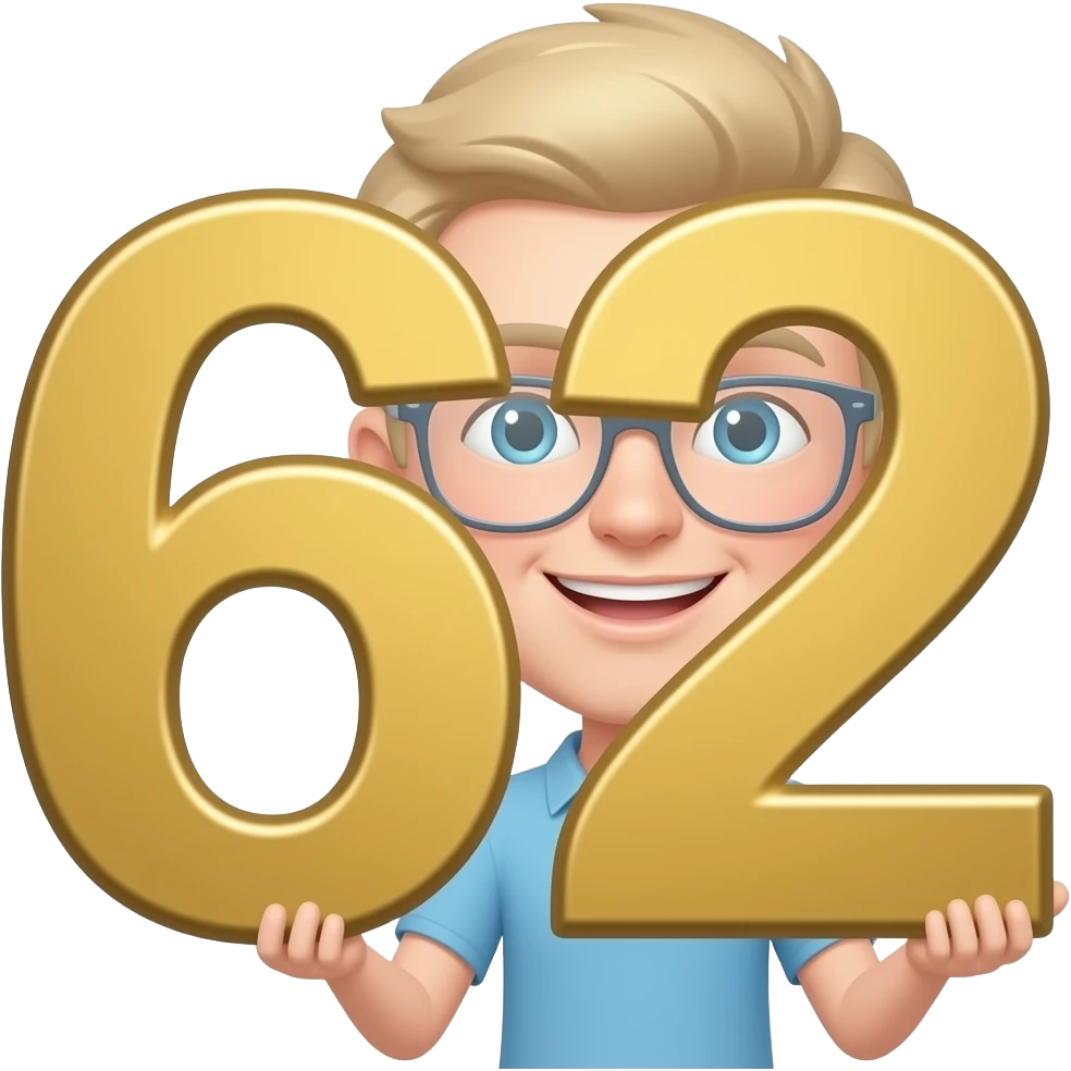 Generate me a person holding the number 62 emoji