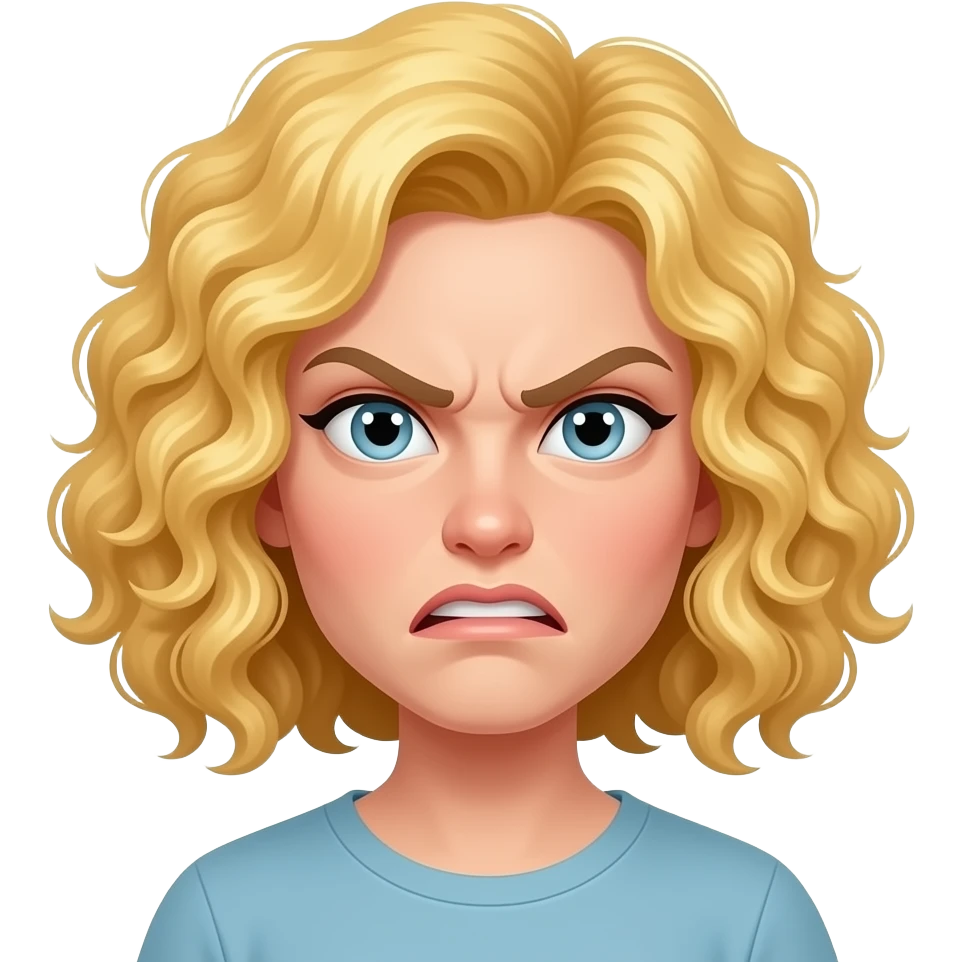 blonde curly bob looking mad emoji