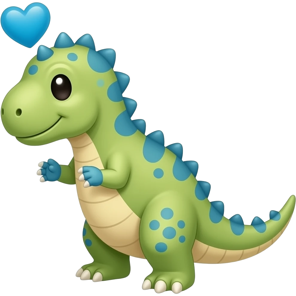 Carnosaure with cutes smale blue arms and heart by the head emoji