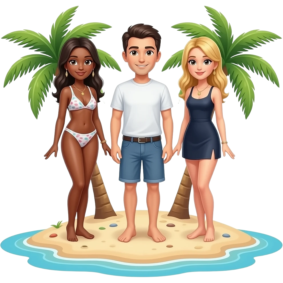 Three lesbian women and 1 man on a deserted island emoji