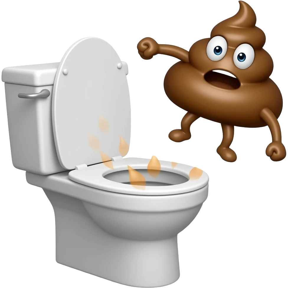 A toilet, taking a punch by a poop with arms emoji