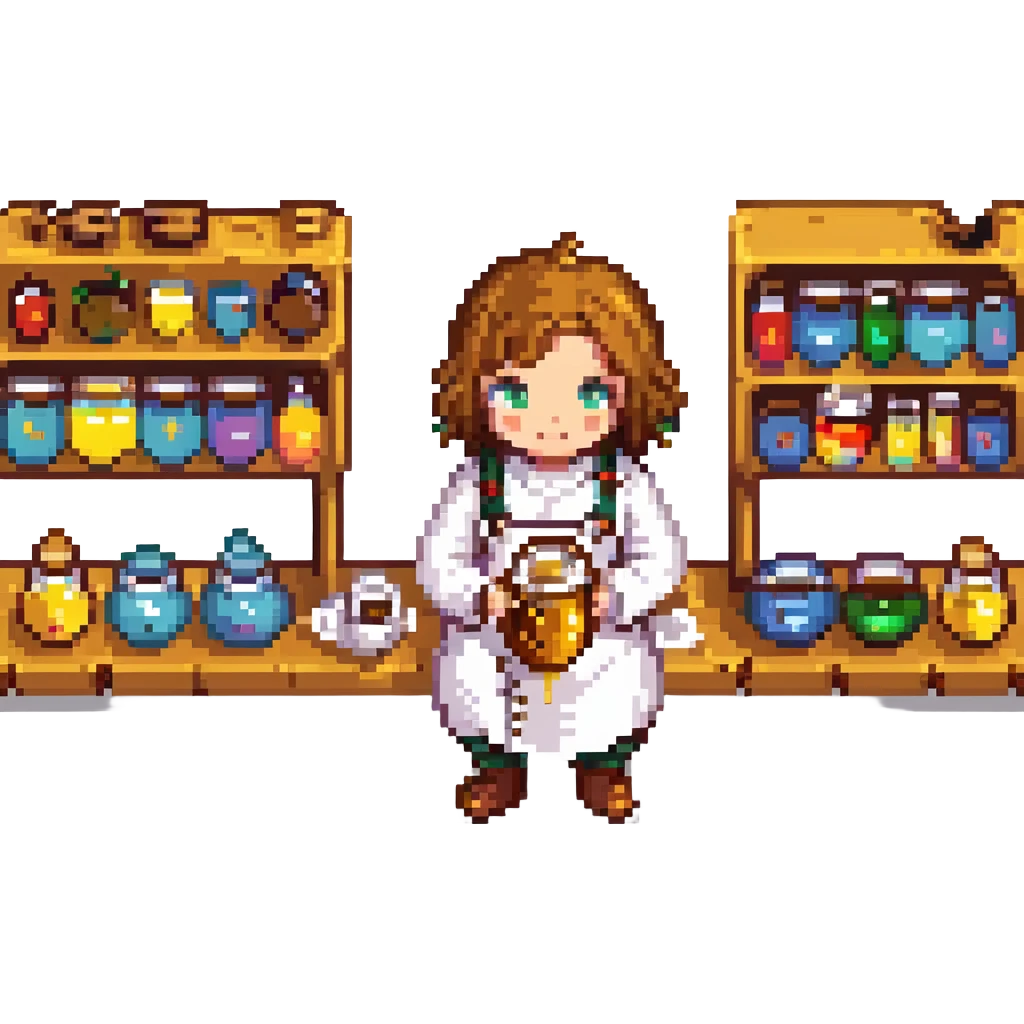A candy-themed alchemist with caramel pipes, sugar-glass beakers, and honey-dripping mixers. The lab glows with syrupy hues and sticky textures. Interface buttons look like jelly beans, sliders resemble licorice sticks, and transitions melt like chocolate. emoji