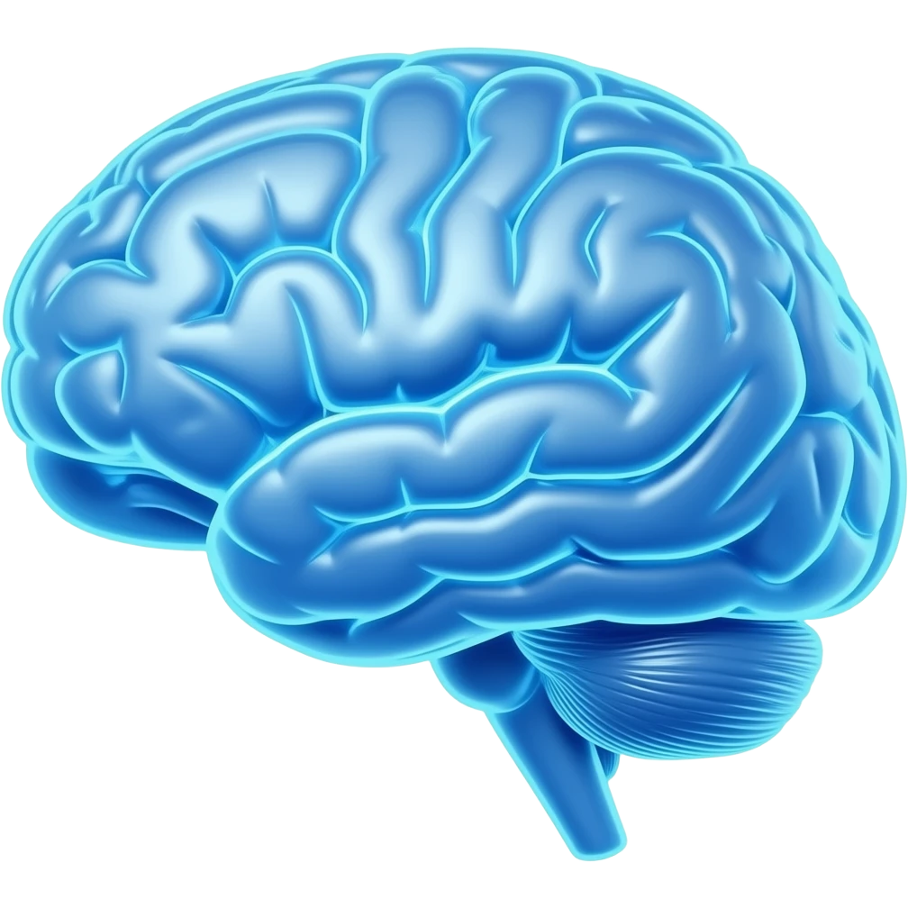 a blue brain that is electric, translucent (the outline of the brain in electric/neon blue) emoji