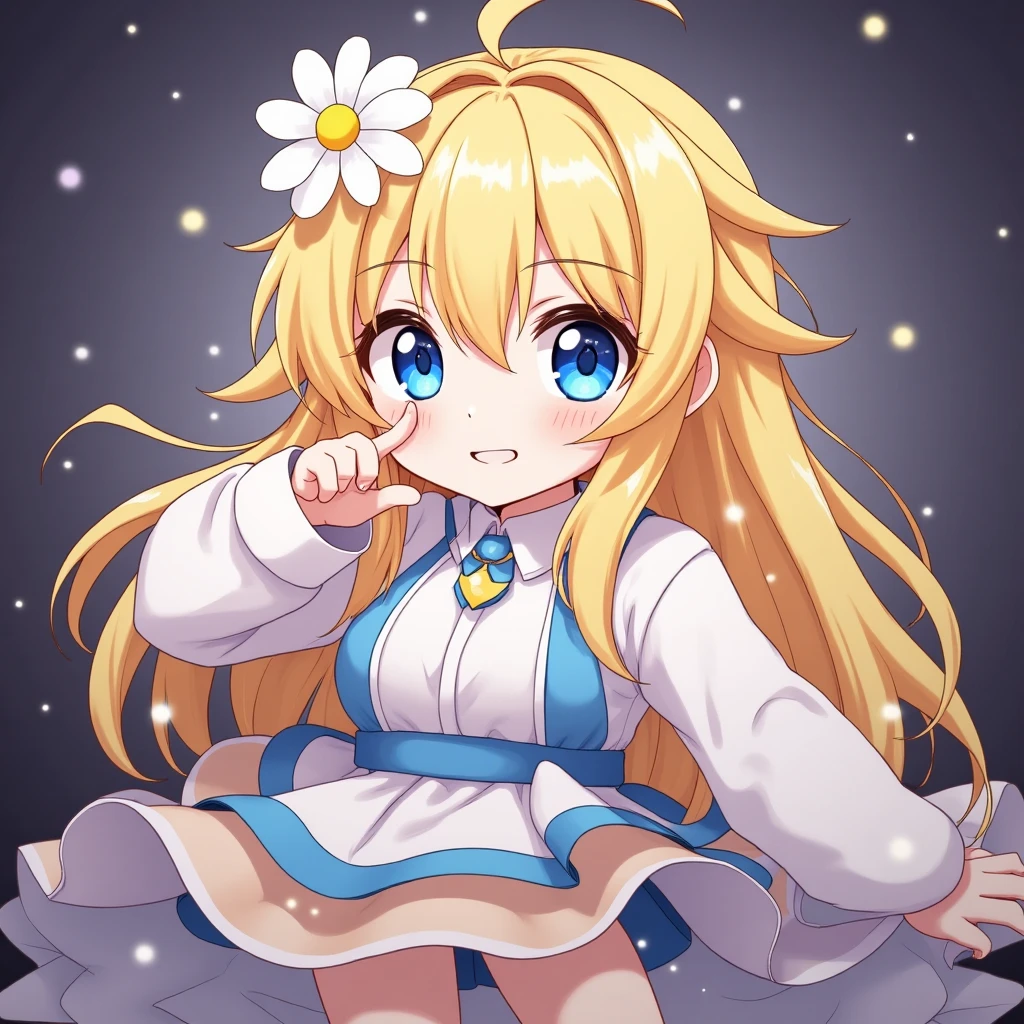 Cute Lumine from Genshin Impact in Photorealistic Hoyoverse Anime Style, full body, full outfit, flower in hair emoji