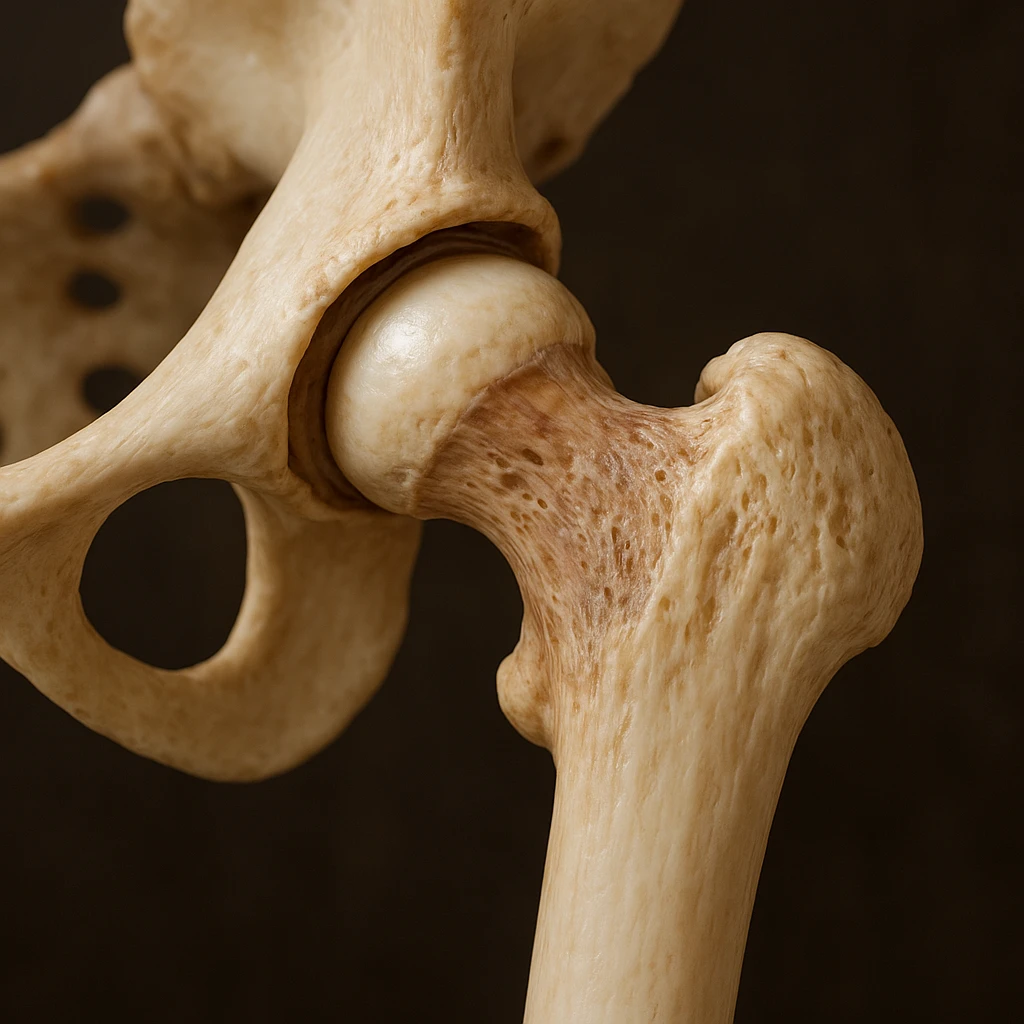 realistic image of human hip joint showing bone and acetabulum with anatomical details emoji